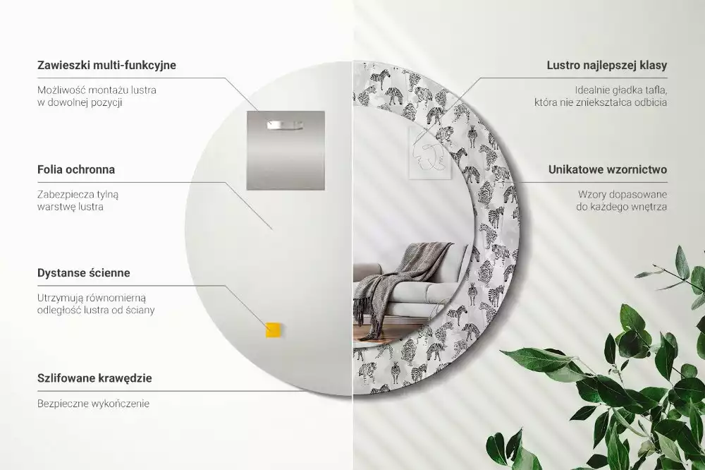 Oglindă rotundă imprimată Tigru tropical