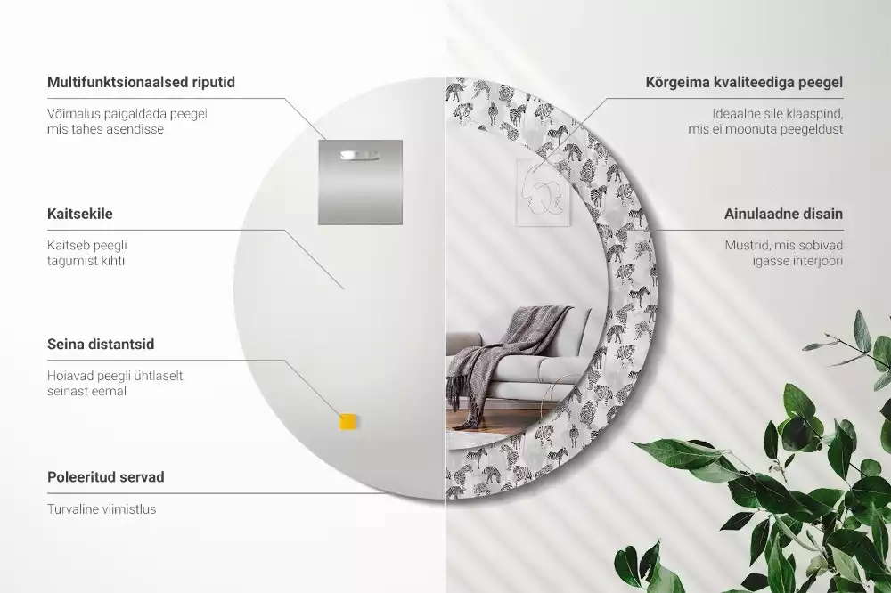 Oglindă rotundă imprimată Tigru tropical