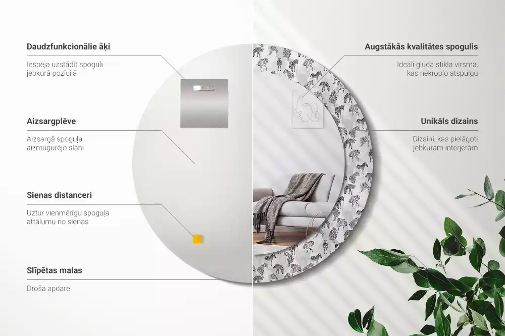 Oglindă rotundă imprimată Tigru tropical