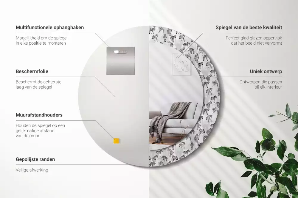 Oglindă rotundă imprimată Tigru tropical