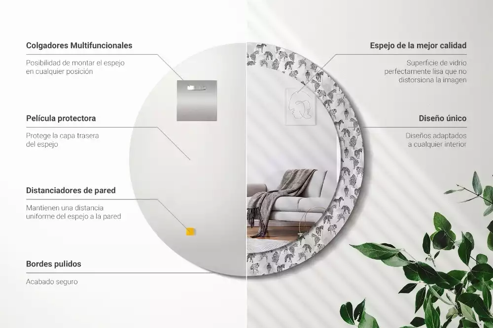 Oglindă rotundă imprimată Tigru tropical