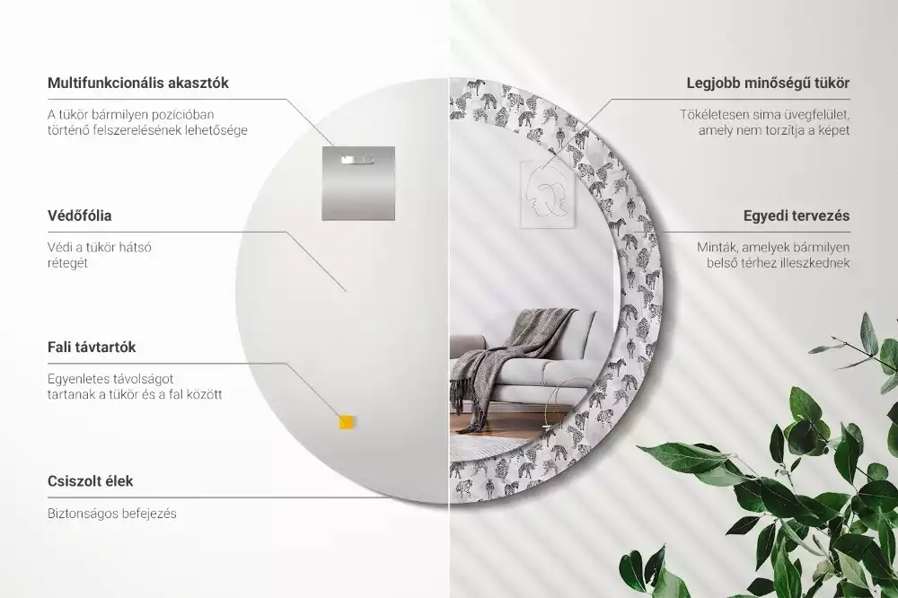 Oglindă rotundă imprimată Tigru tropical