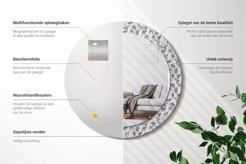 Oglindă rotundă imprimată Tigru tropical