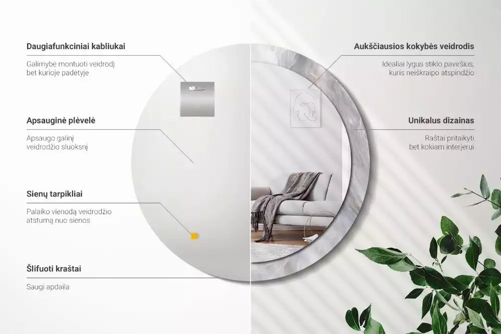 Oglindă cu decor rotundă Marmură abstractă