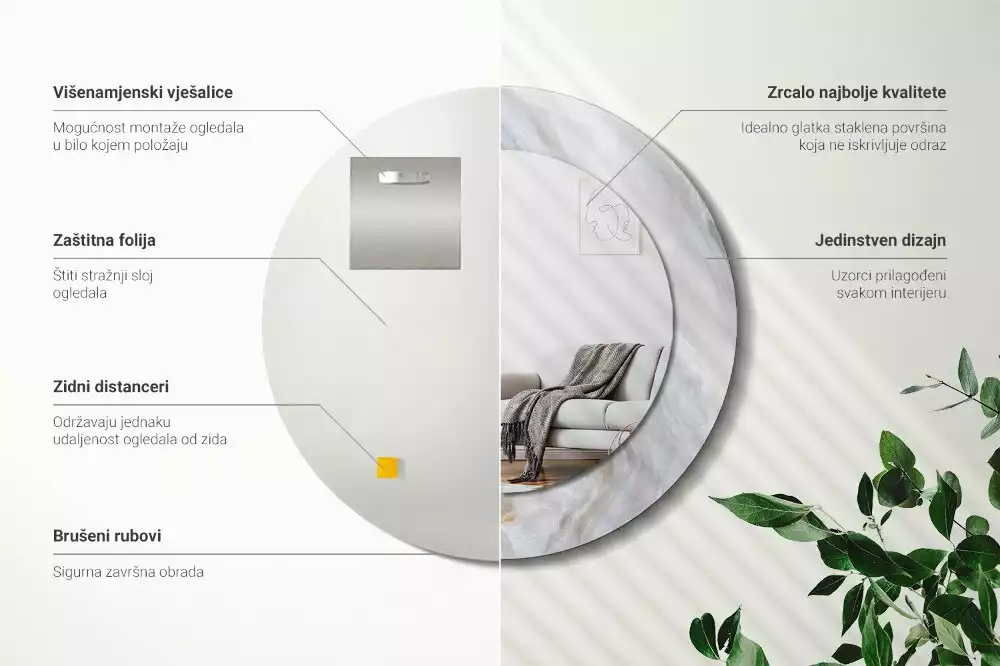 Oglindă cu decor rotundă Marmură abstractă