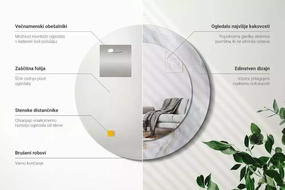 Oglindă cu decor rotundă Marmură abstractă