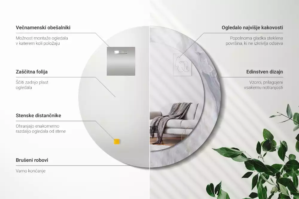 Oglindă cu decor rotundă Marmură abstractă