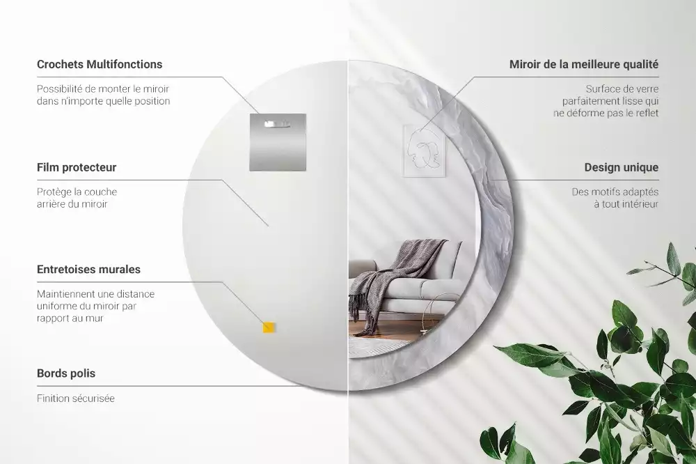 Oglindă cu decor rotundă Marmură abstractă