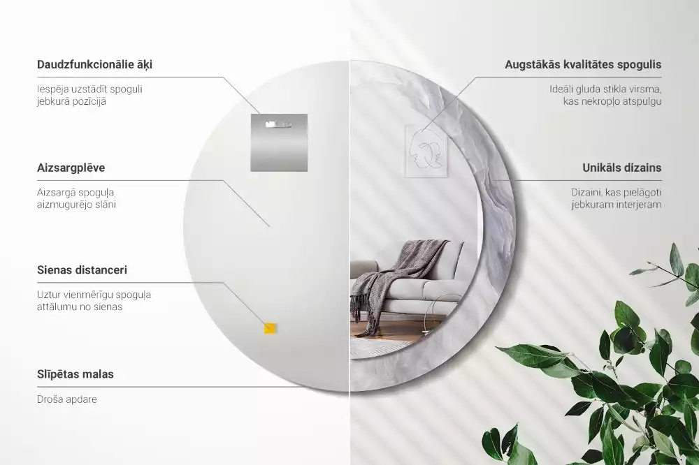 Oglindă cu decor rotundă Marmură abstractă