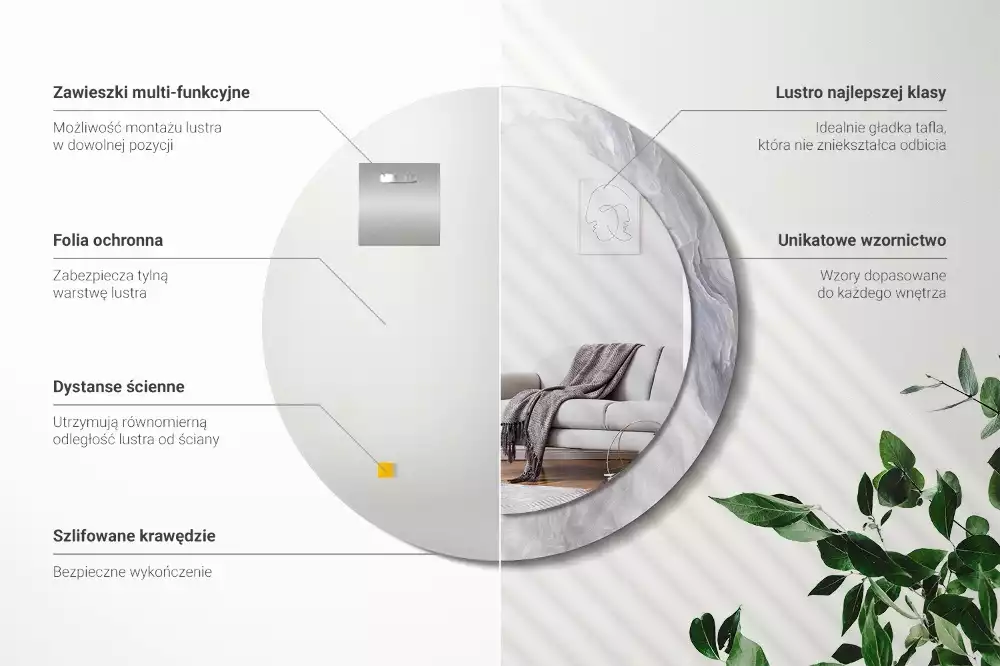 Oglindă cu decor rotundă Marmură abstractă