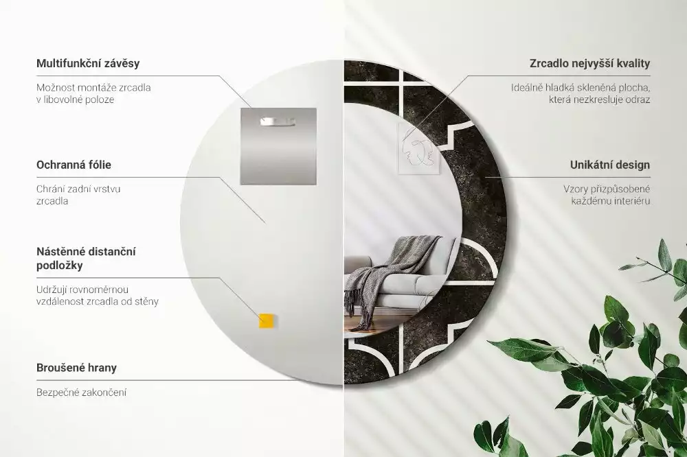 Oglindă rotundă ramă cu imprimeu Model antic