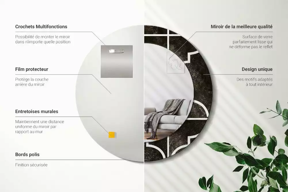 Oglindă rotundă ramă cu imprimeu Model antic