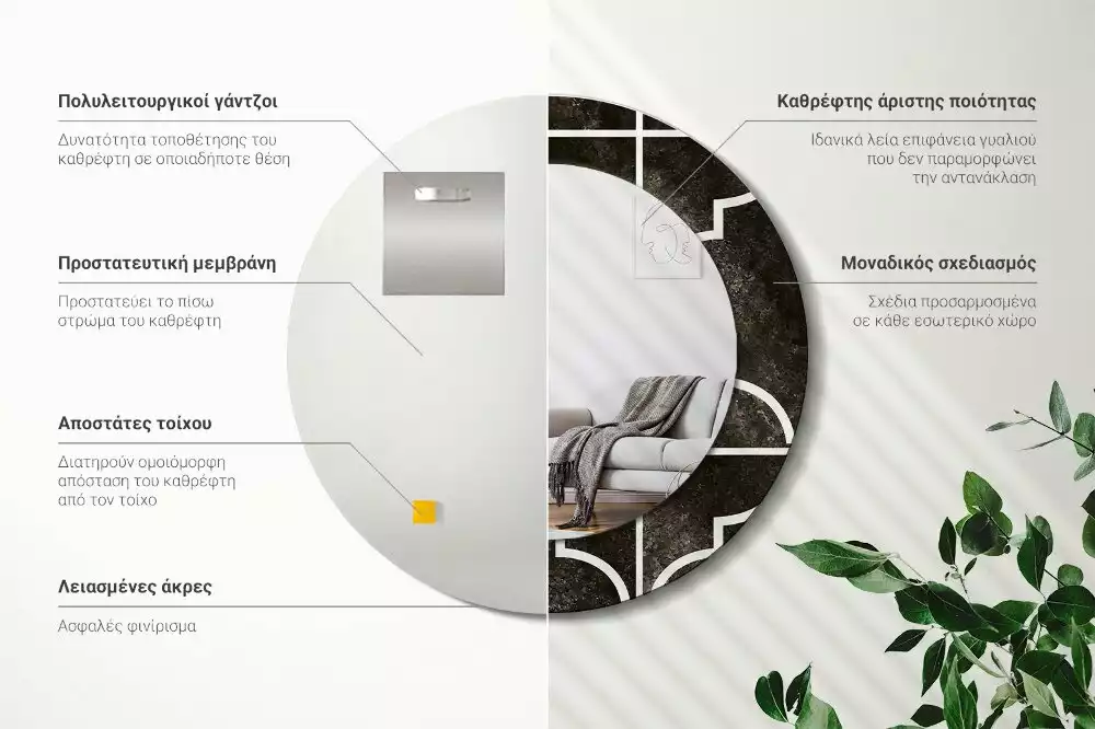 Oglindă rotundă ramă cu imprimeu Model antic