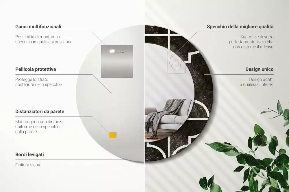 Oglindă rotundă ramă cu imprimeu Model antic