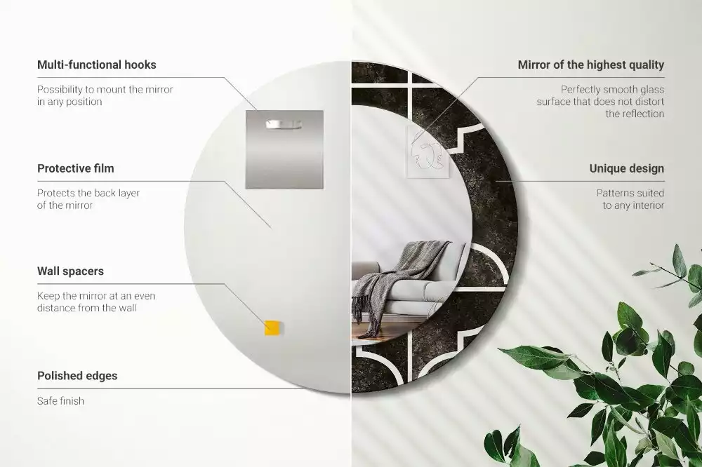 Oglindă rotundă ramă cu imprimeu Model antic