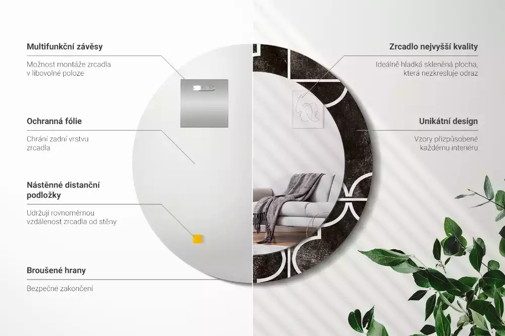 Oglindă rotundă ramă cu imprimeu Model antic