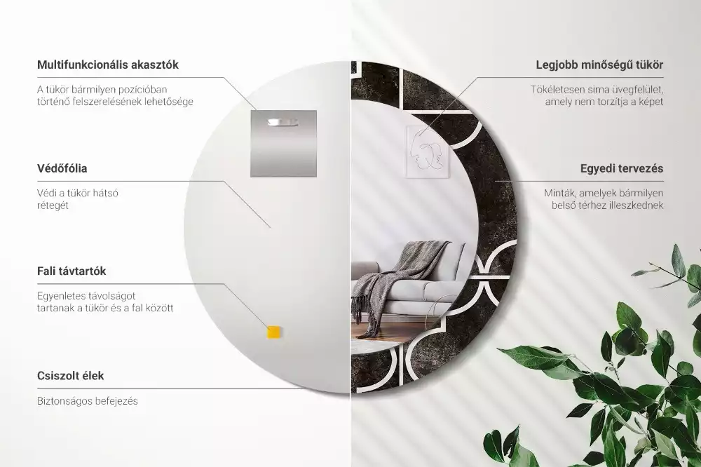 Oglindă rotundă ramă cu imprimeu Model antic