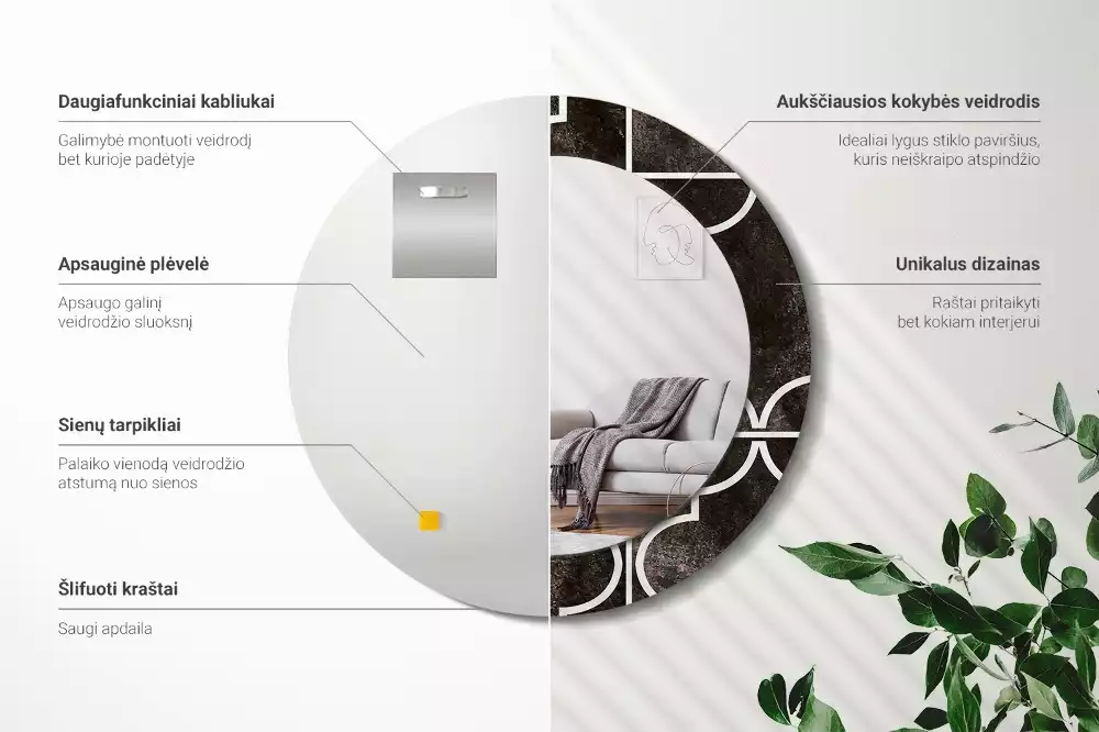 Oglindă rotundă ramă cu imprimeu Model antic