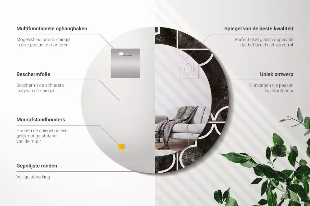 Oglindă rotundă ramă cu imprimeu Model antic
