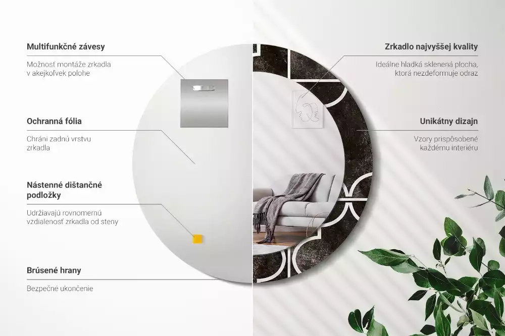 Oglindă rotundă ramă cu imprimeu Model antic