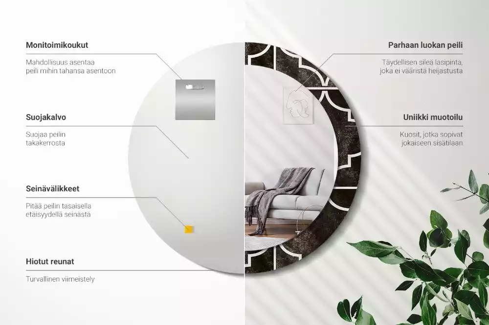 Oglindă rotundă ramă cu imprimeu Model antic