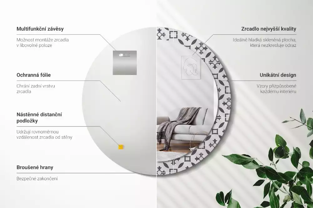 Oglindă cu decor rotundă Model plăci