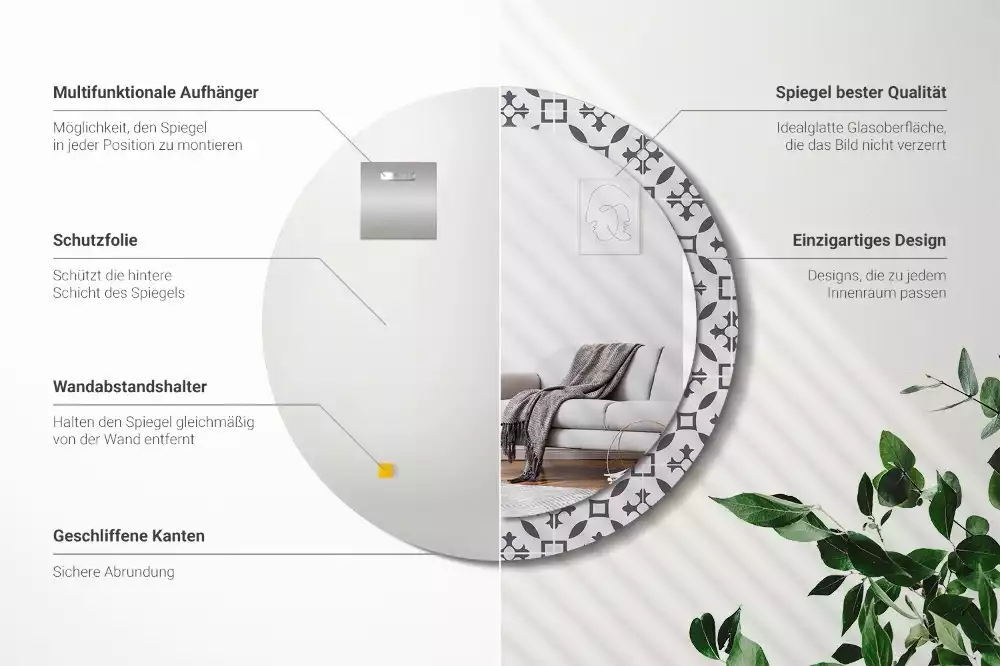 Oglindă cu decor rotundă Model plăci