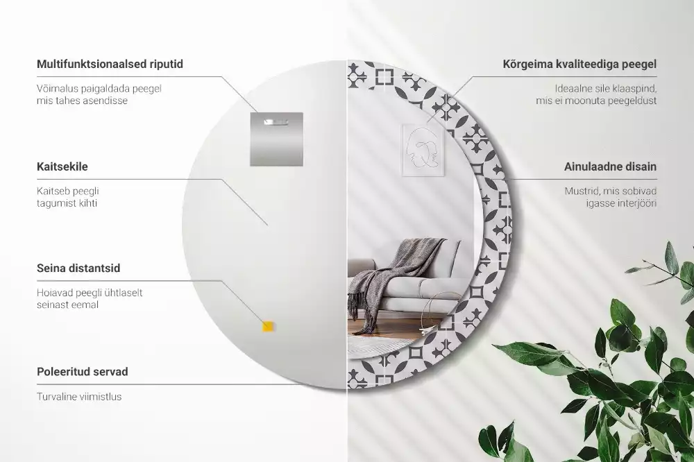 Oglindă cu decor rotundă Model plăci