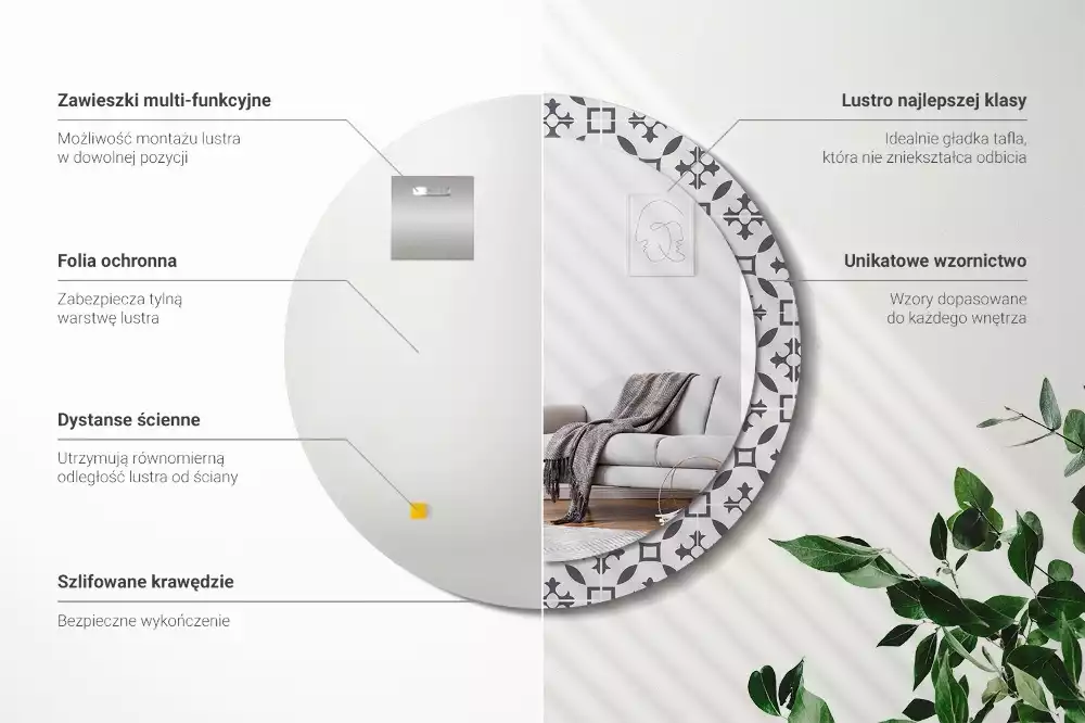 Oglindă cu decor rotundă Model plăci