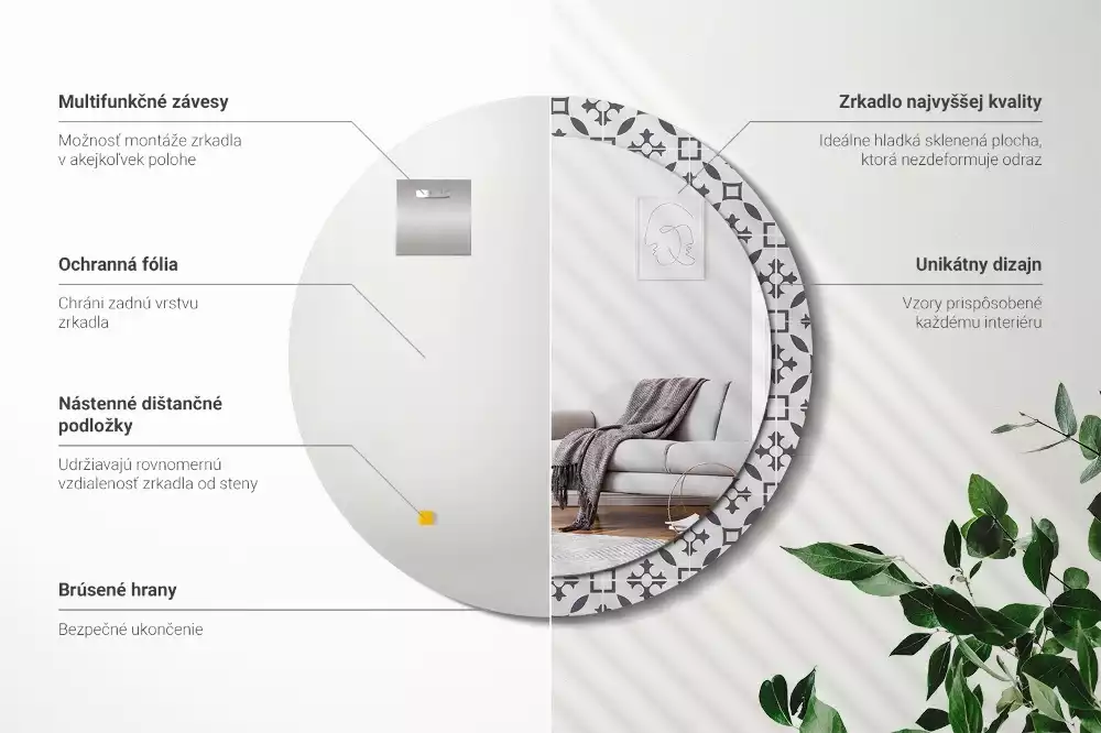 Oglindă cu decor rotundă Model plăci