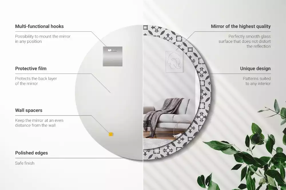 Oglindă cu decor rotundă Model plăci