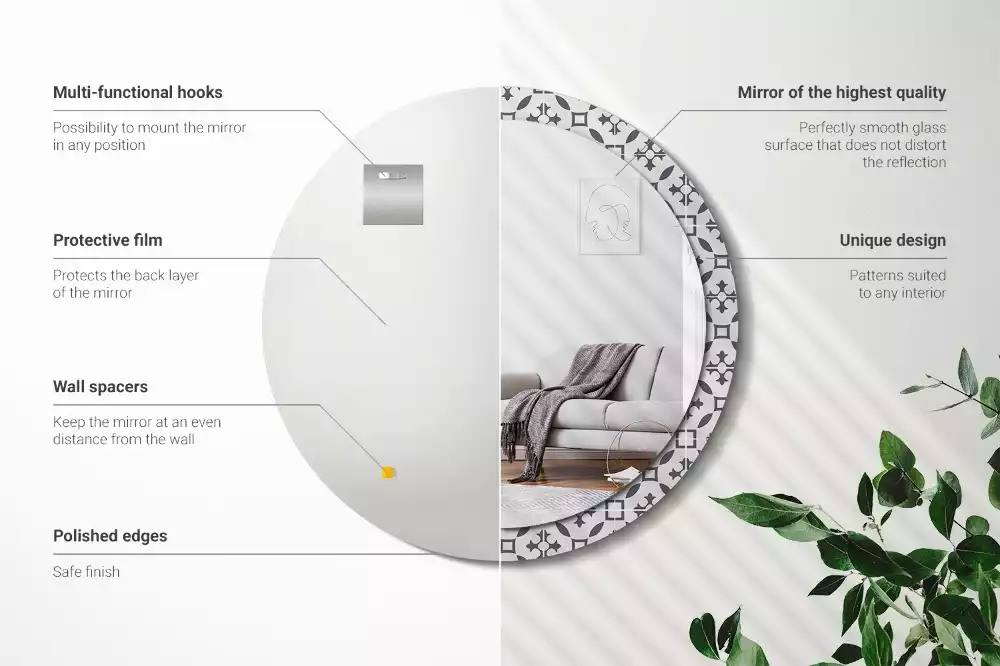 Oglindă cu decor rotundă Model plăci