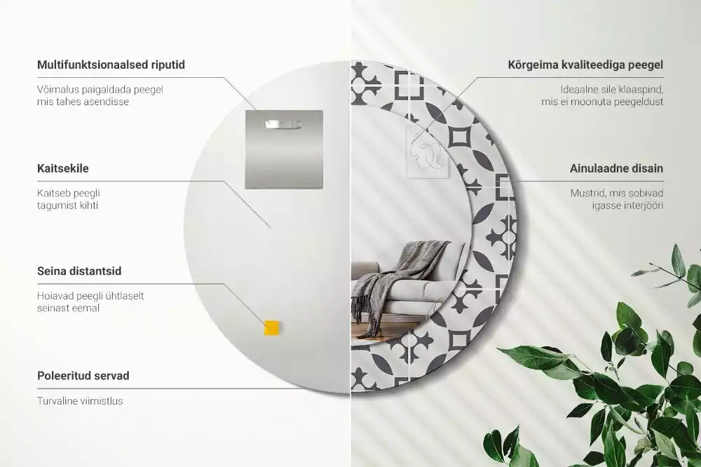 Oglindă cu decor rotundă Model plăci