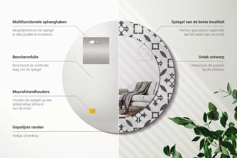 Oglindă cu decor rotundă Model plăci