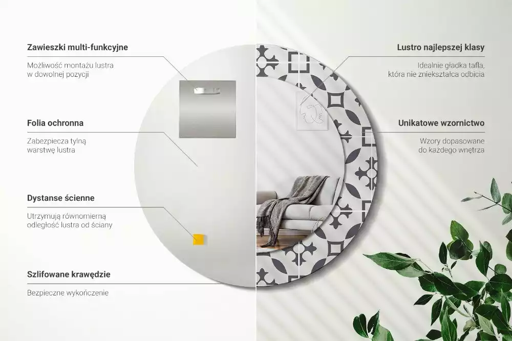 Oglindă cu decor rotundă Model plăci