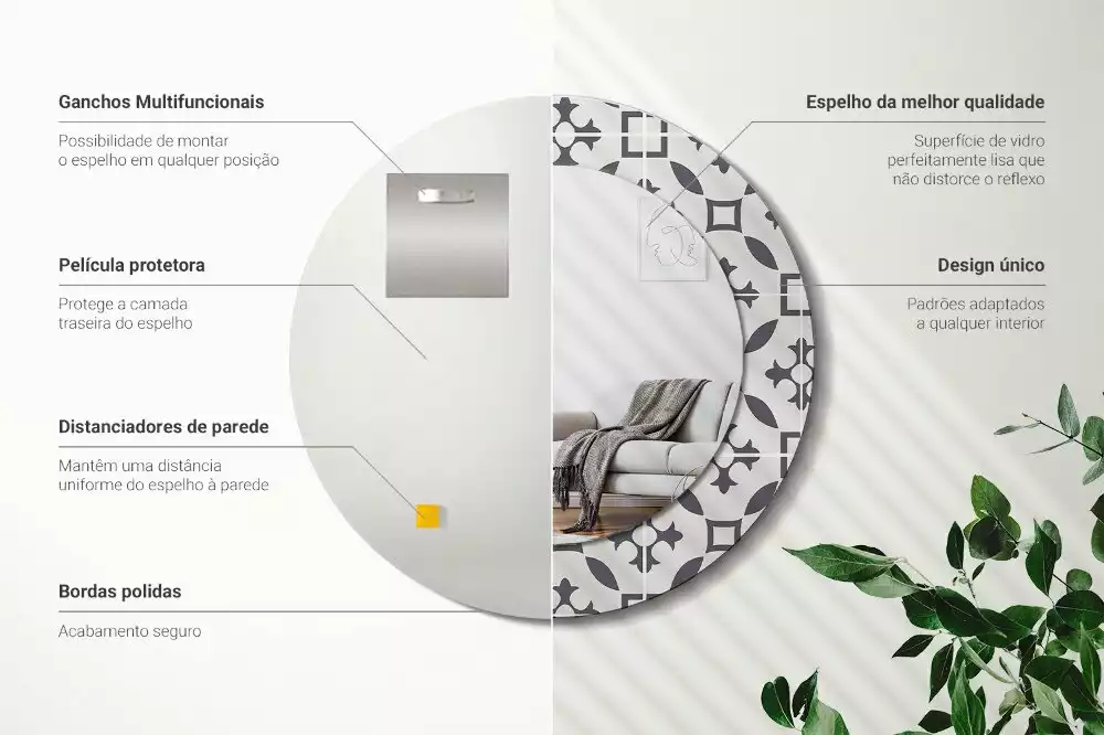 Oglindă cu decor rotundă Model plăci