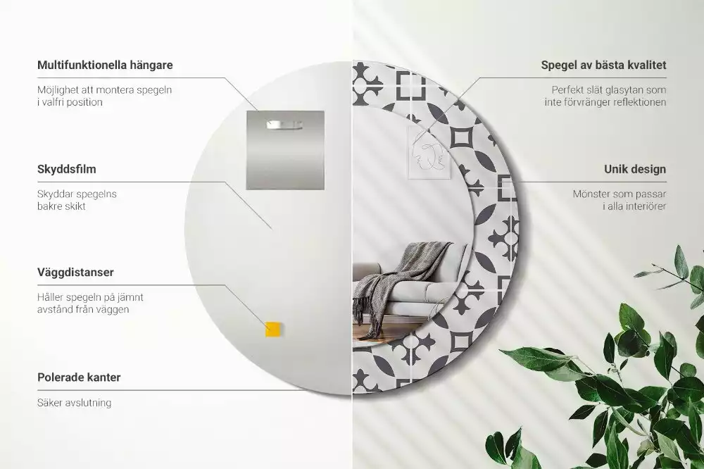 Oglindă cu decor rotundă Model plăci