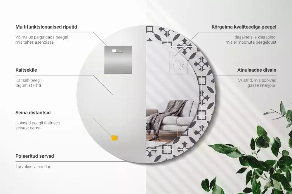 Oglindă cu decor rotundă Model plăci