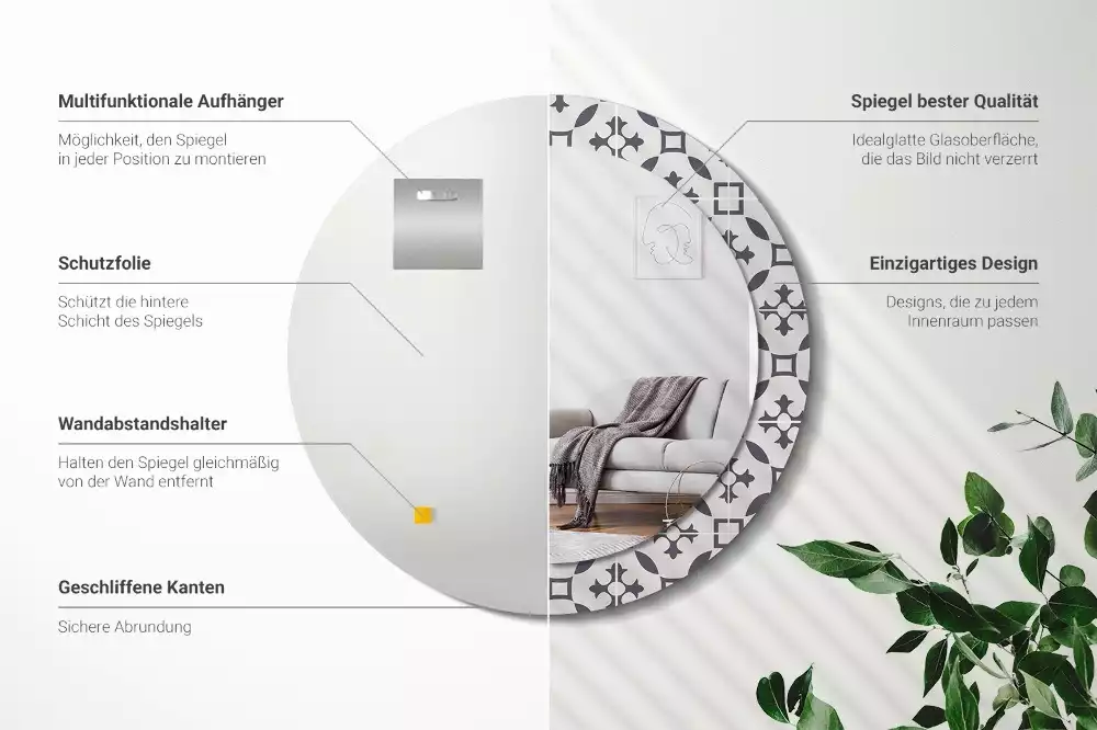 Oglindă cu decor rotundă Model plăci