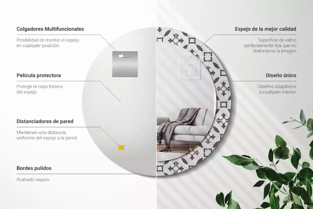 Oglindă cu decor rotundă Model plăci