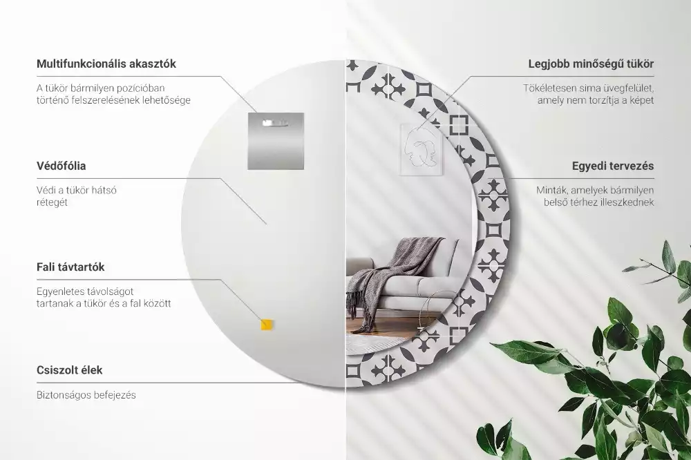 Oglindă cu decor rotundă Model plăci