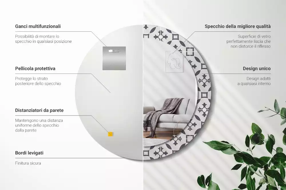 Oglindă cu decor rotundă Model plăci