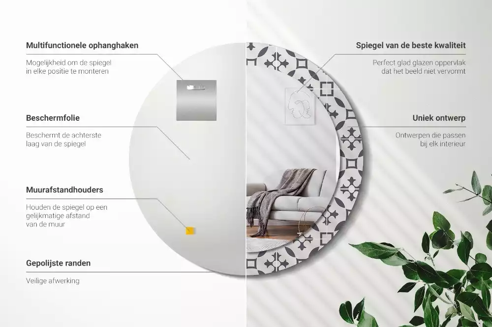 Oglindă cu decor rotundă Model plăci