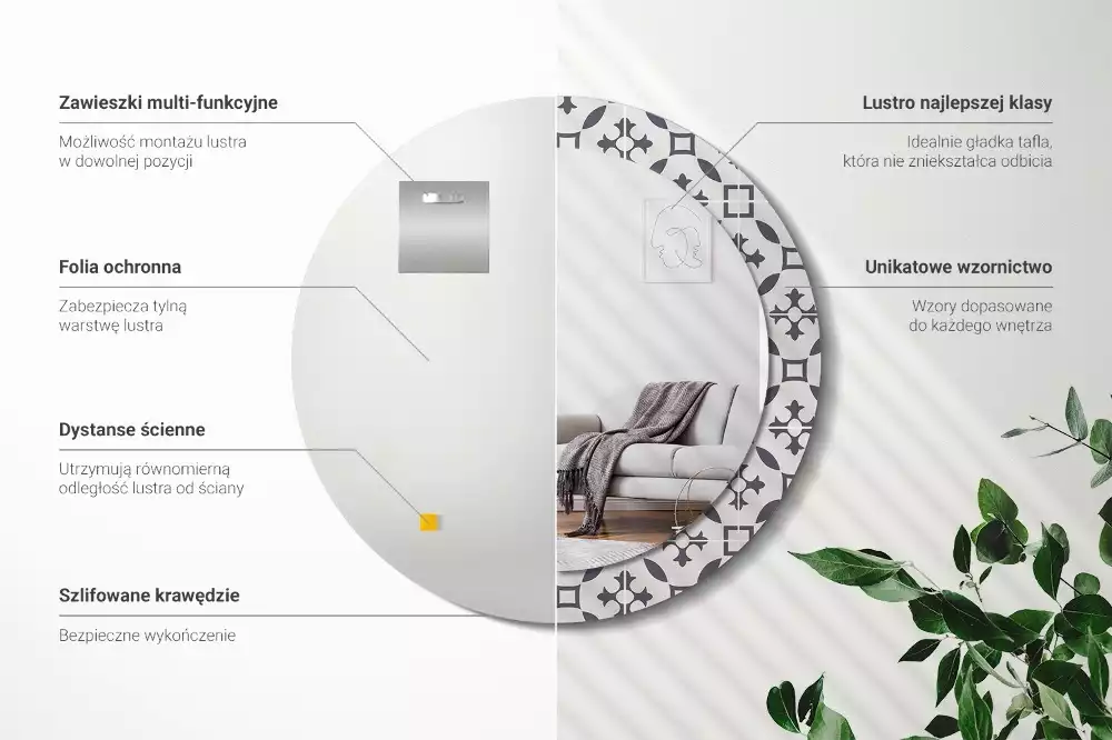 Oglindă cu decor rotundă Model plăci