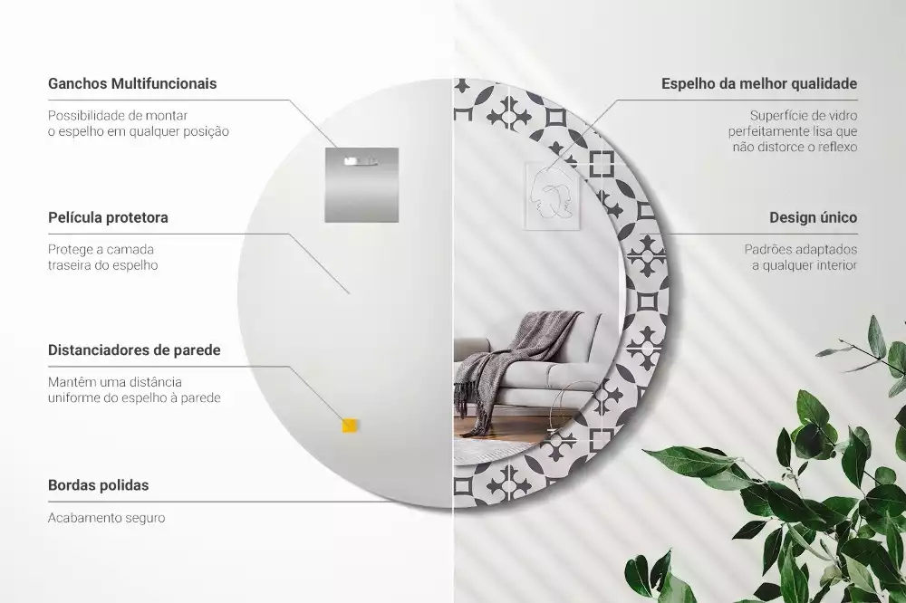 Oglindă cu decor rotundă Model plăci