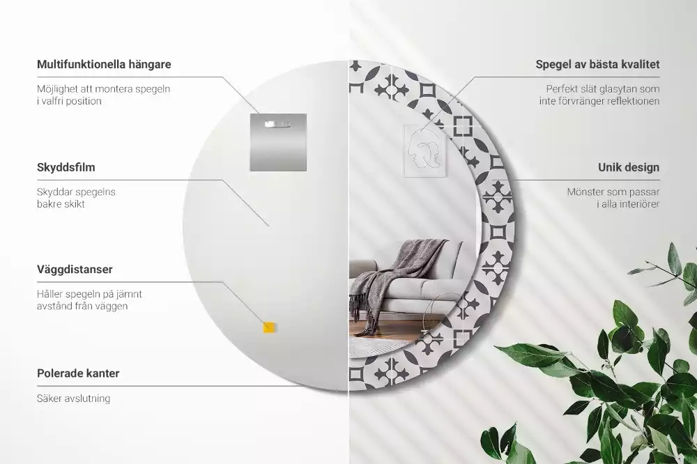 Oglindă cu decor rotundă Model plăci