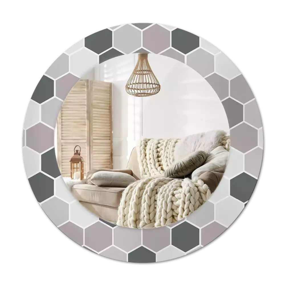 Oglindă rotundă imprimată Model hexagonal