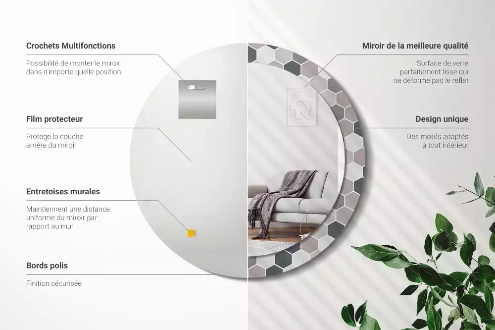 Oglindă rotundă imprimată Model hexagonal