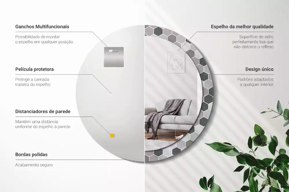 Oglindă rotundă imprimată Model hexagonal
