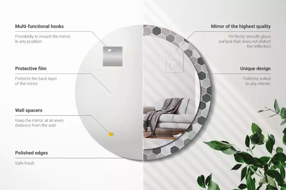 Oglindă rotundă imprimată Model hexagonal